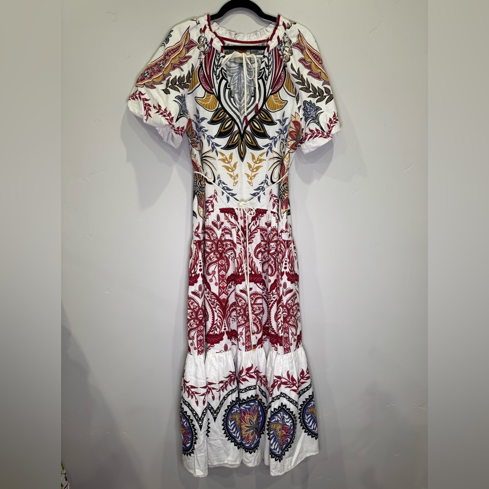 FARM Rio Camafeu Boho Glam Maxi Dress with Red, Blue & Gold Floral Print - Picture 3 of 7